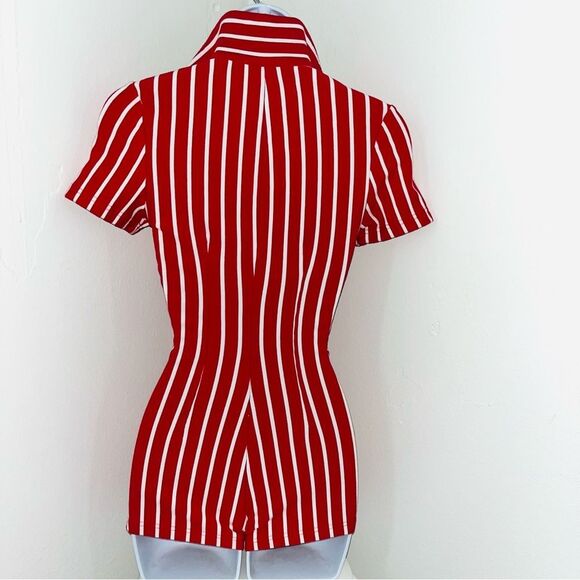 So Real GSUWOO Kitty Kat Suit Striped Short Romper V Neck Sexy Stripper EUC Sml - Picture 4 of 9